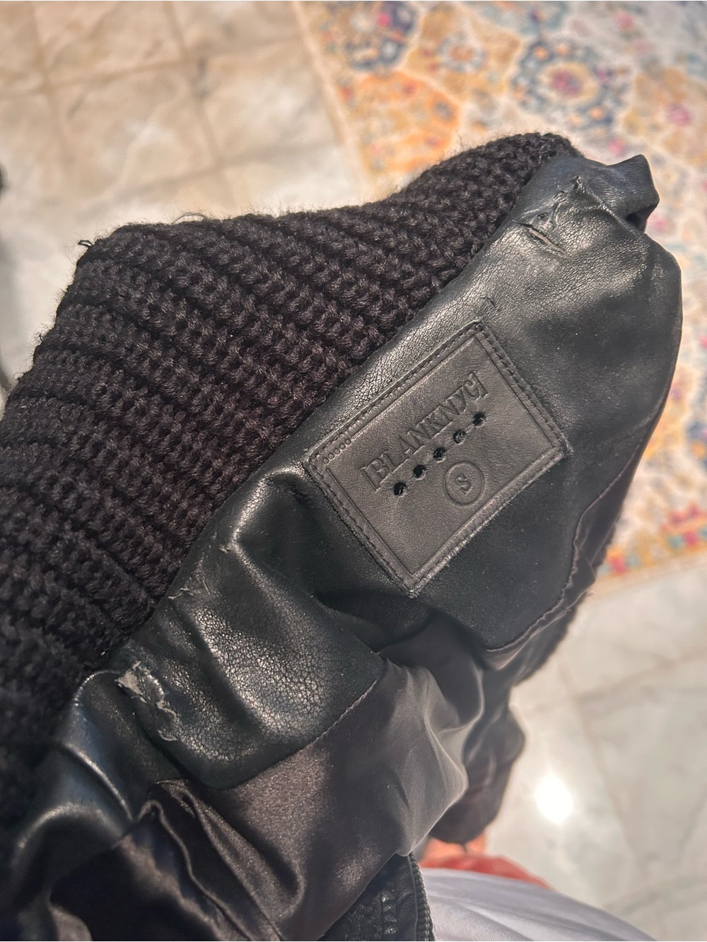 Blank NYC Black Faux Leather Jacket with Knit Shawl Collar - Picture 8 of 8